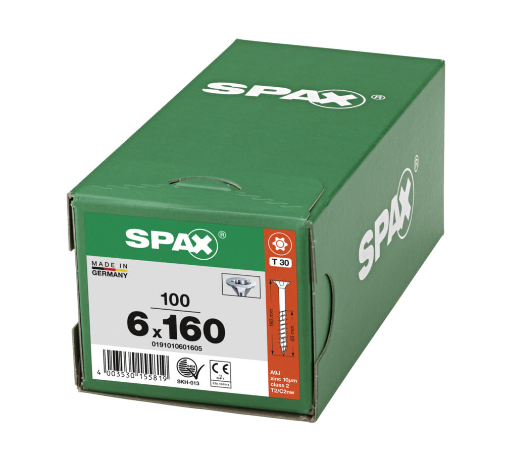 SPAX Universele Schroef Verzinkt VK 6x160mm Deeldraad T-STAR Plus T30 100st-918554