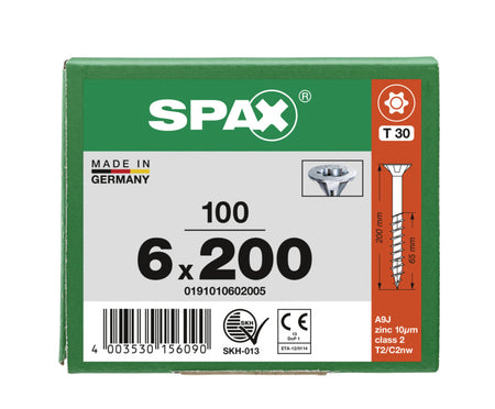 SPAX Universele Schroef Verzinkt VK 6x200mm Deeldraad T-STAR Plus T30 100st-918557