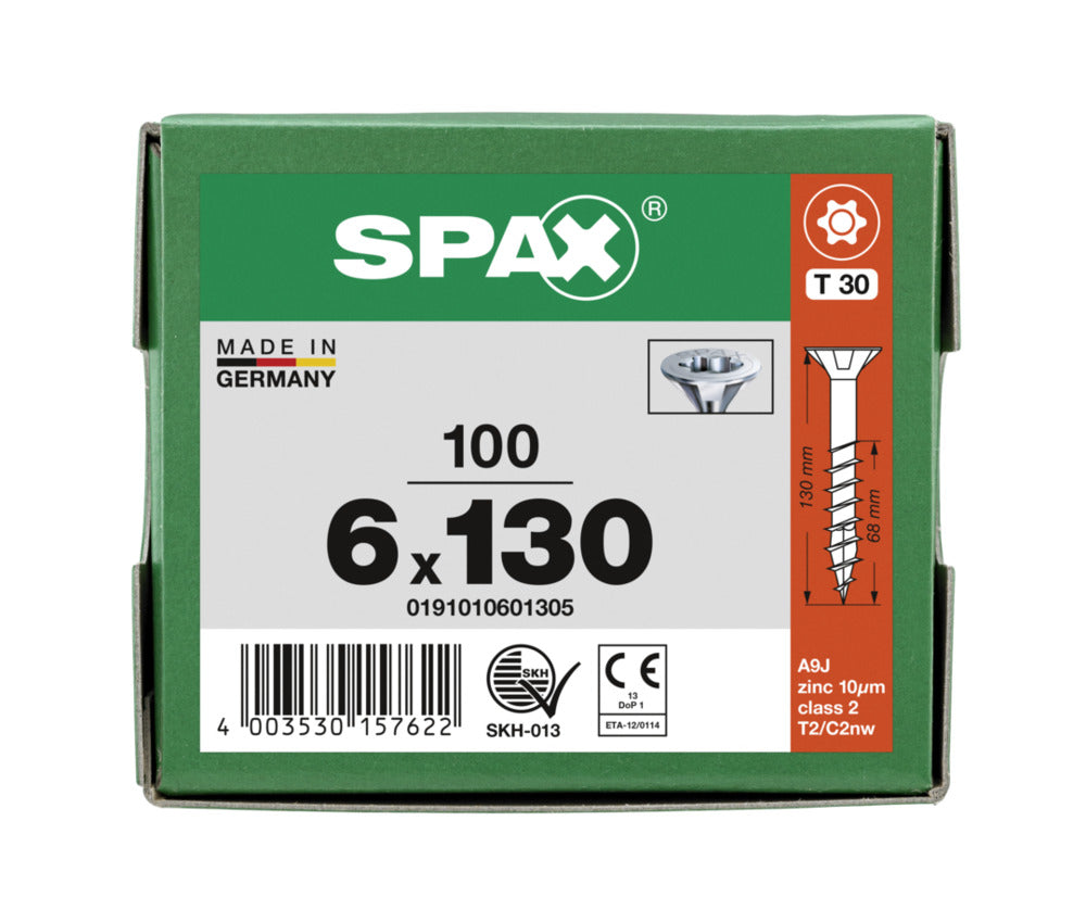 SPAX Universele Schroef Verzinkt VK 6x130mm Deeldraad T-STAR Plus T30 100st-918562