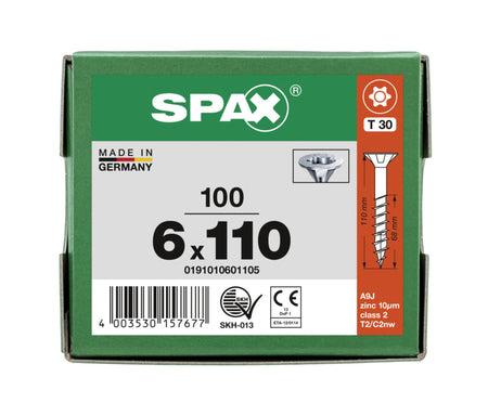 SPAX Universele Schroef Verzinkt VK 6x110mm Deeldraad T-STAR Plus T30 100st-918564