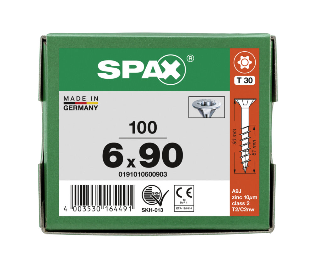 SPAX Universele Schroef Verzinkt VK 6x90mm Deeldraad T-STAR Plus T30 100st-918582