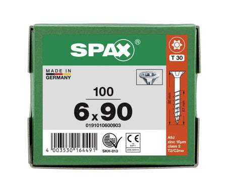 SPAX Universele Schroef Verzinkt VK 6x90mm Deeldraad T-STAR Plus T30 100st-918582