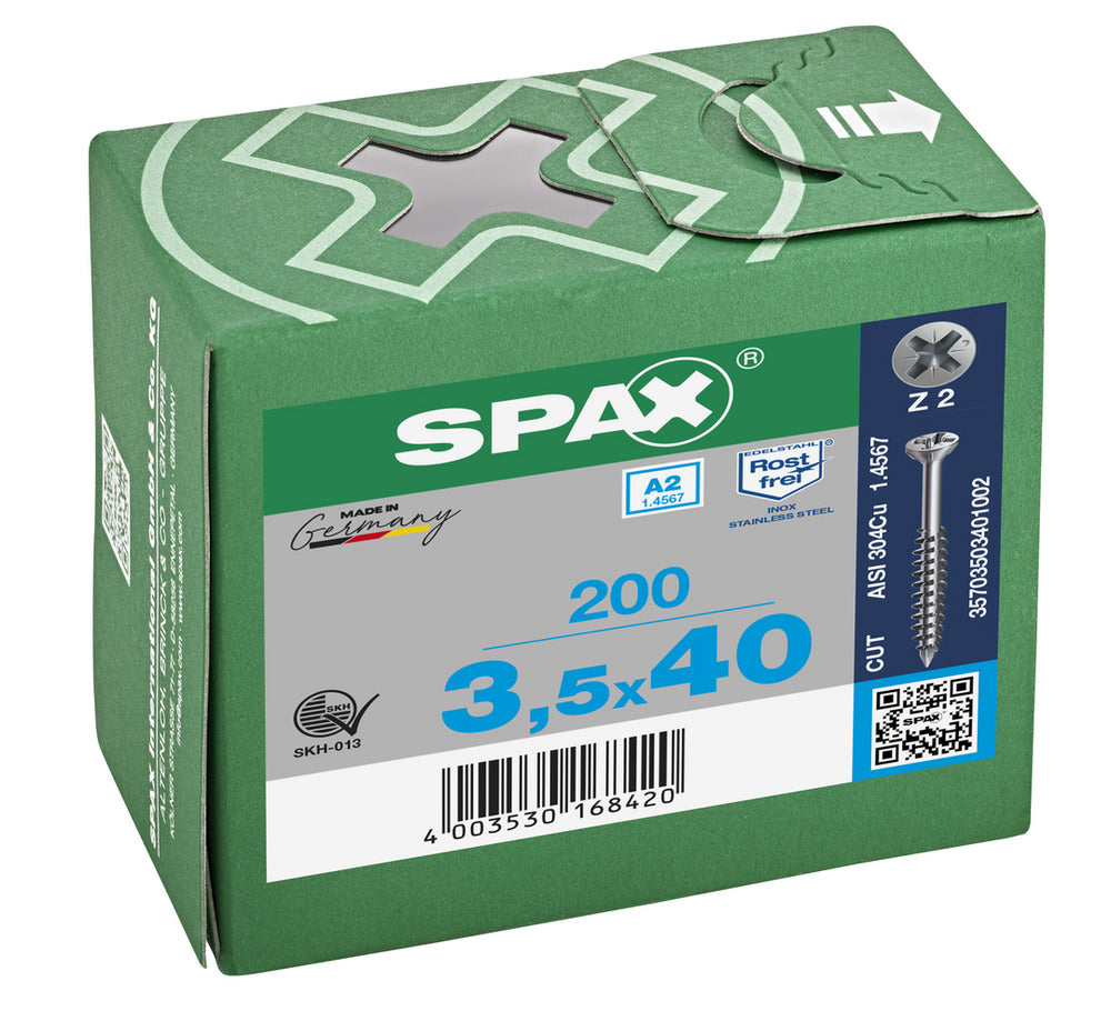 SPAX Glaslatschroef RVS VK 3,5x40mm Deeldraad PZ2 A2 200st-918606
