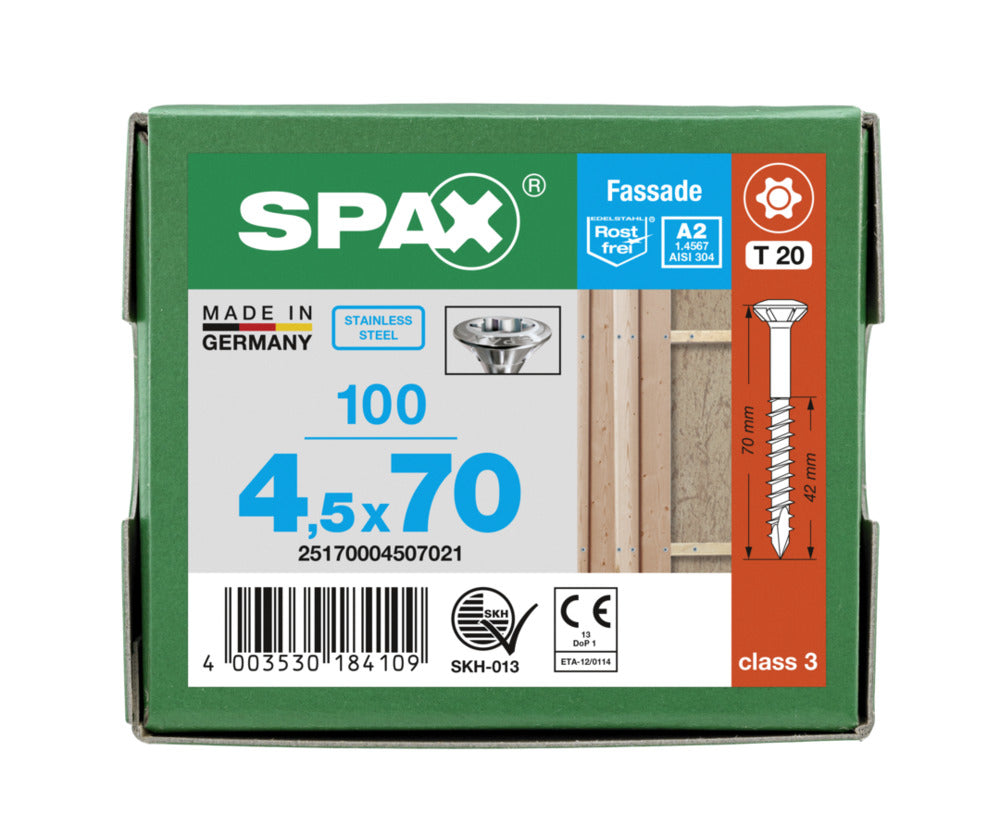 SPAX Gevelschroef RVS A2 LK 4,5x70mm Deeldraad T-STAR Plus T20 100st-918620