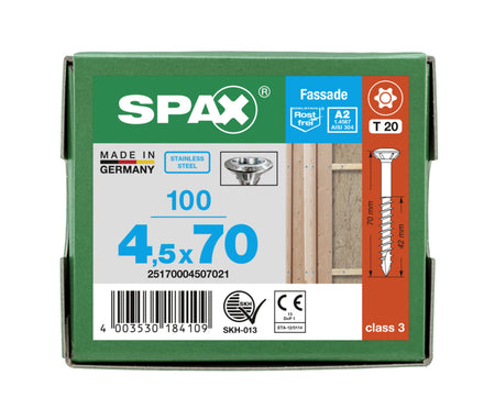 SPAX Gevelschroef RVS A2 LK 4,5x70mm Deeldraad T-STAR Plus T20 100st-918620