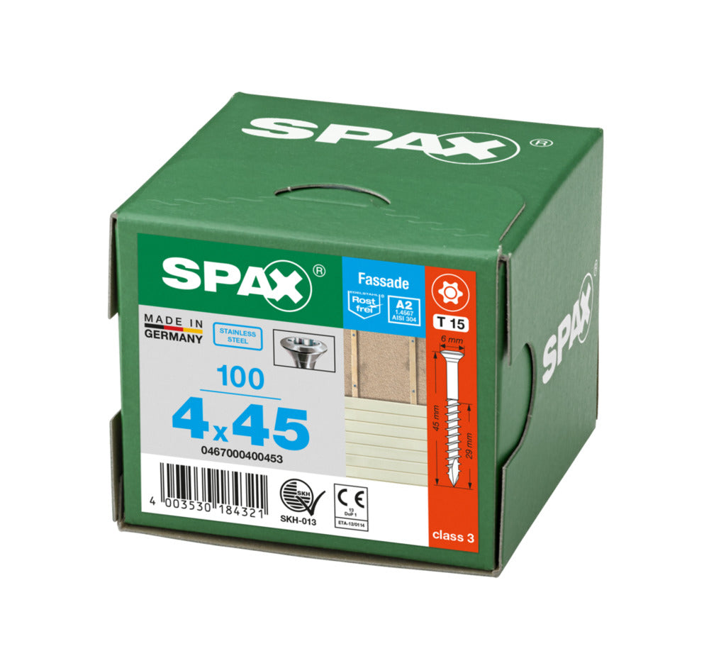 SPAX Gevelschroef RVS A2 VK Klein 4x45mm Deeldraad T-STAR Plus T15 100st-918621