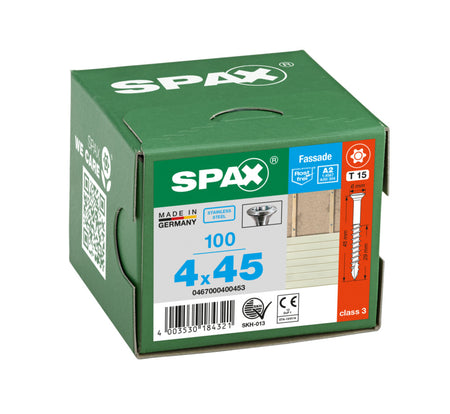 SPAX Gevelschroef RVS A2 VK Klein 4x45mm Deeldraad T-STAR Plus T15 100st-918621