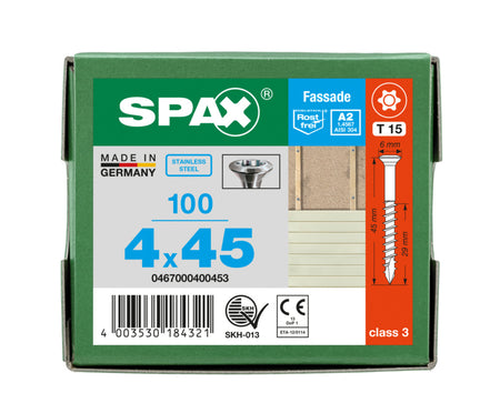 SPAX Gevelschroef RVS A2 VK Klein 4x45mm Deeldraad T-STAR Plus T15 100st-918621
