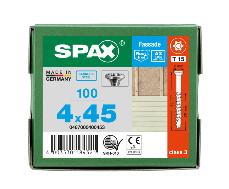 SPAX Gevelschroef RVS A2 VK Klein 4x45mm Deeldraad T-STAR Plus T15 100st-918621