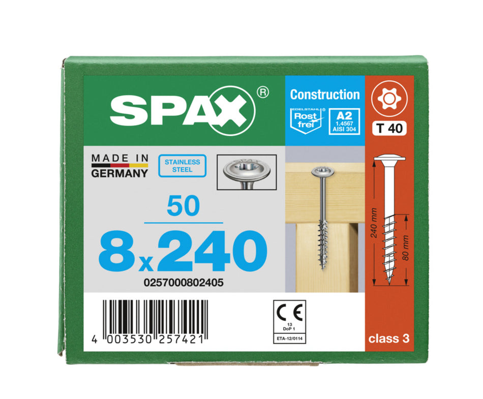 SPAX Tellerkopschroef RVS A2 DK Deeldraad T-STAR Plus T40 50st-918640