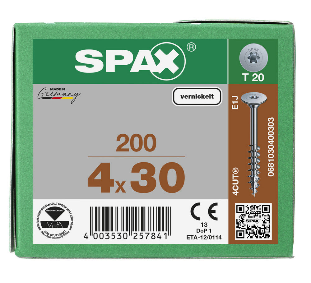 SPAX Corpusschroef Vernikkeld Deeldraad T20 200st-918642
