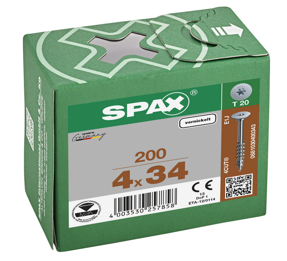 SPAX Corpusschroef Vernikkeld Deeldraad T20 200st-918643
