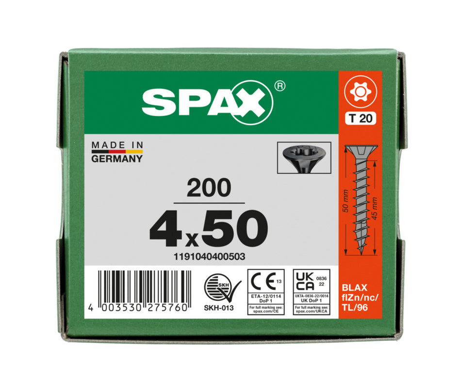 SPAX Universele Schroef Verzinkt VK Voldraad Zwart T20 200st-918655