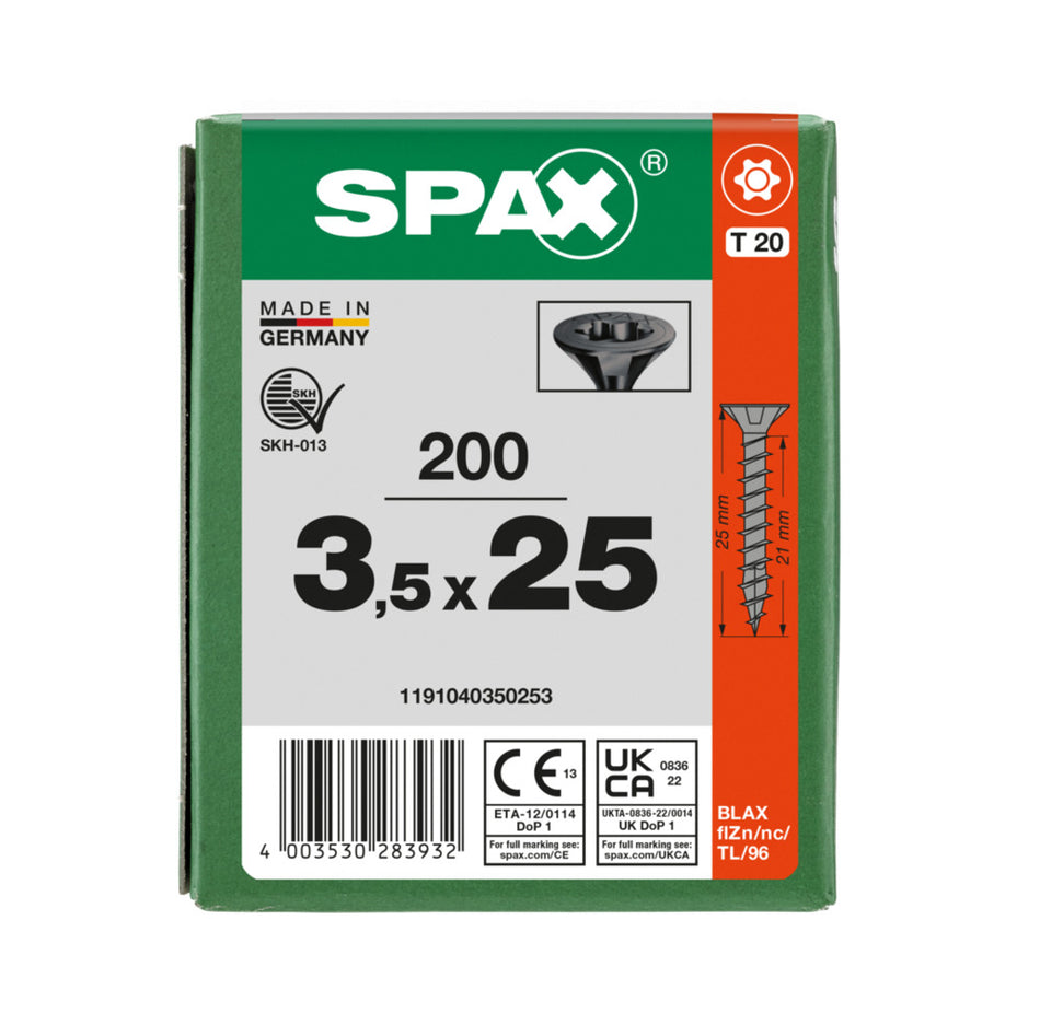 SPAX Universele Schroef Verzinkt VK Voldraad Zwart T20 200st-921986