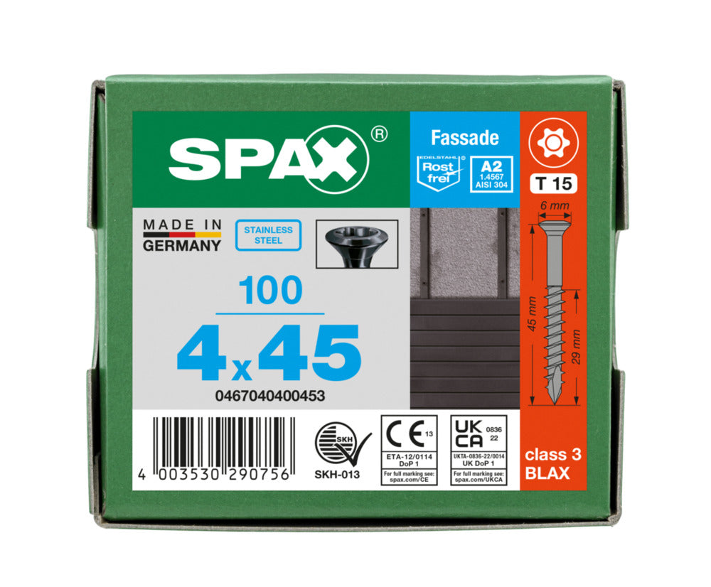 SPAX Gevelschroef RVS A2 VK XS 4x45mm Deeldraad T-STAR Plus T15 Zwart 100st-921990