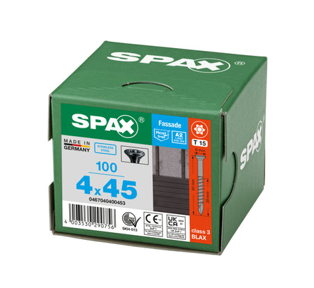 SPAX Gevelschroef RVS A2 VK XS 4x45mm Deeldraad T-STAR Plus T15 Zwart 100st-921990