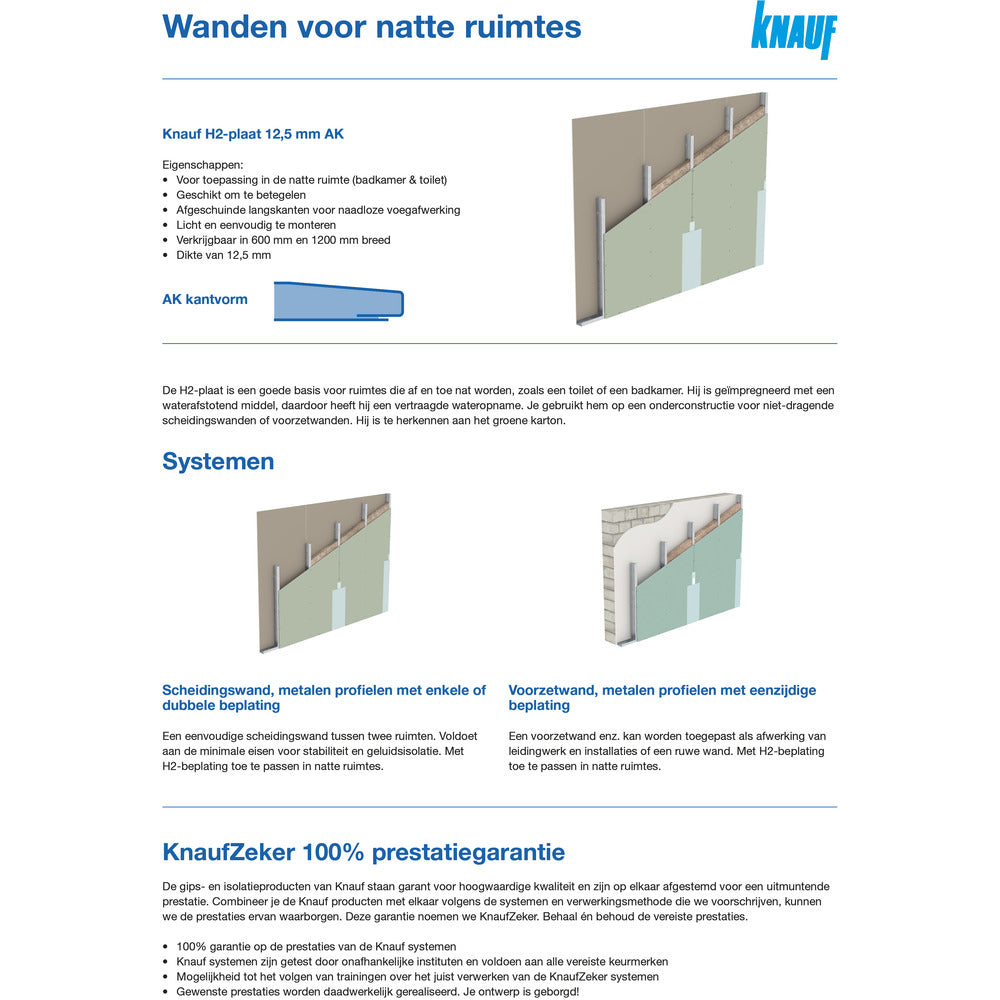 Knauf Gipsplaat Greenboard AK Waterafstotend 120x60cm 9,5mm-923792