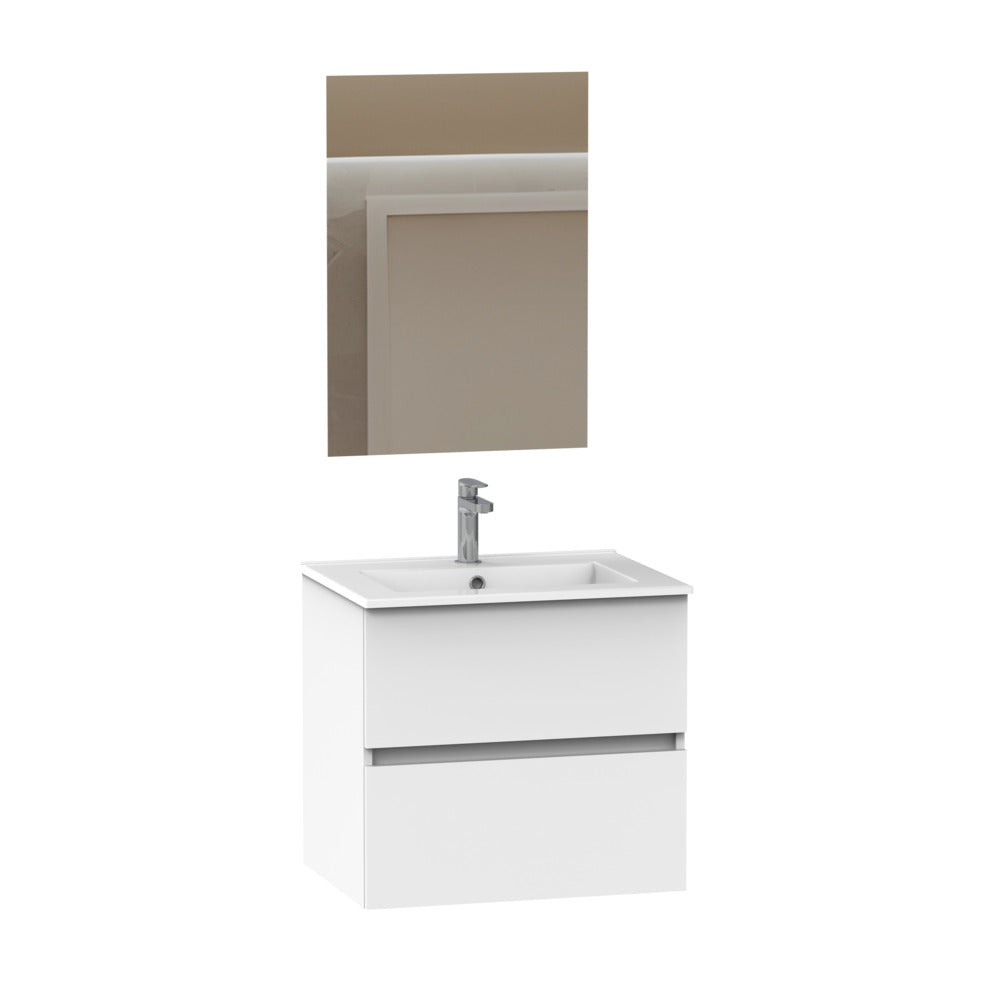 Cancun Wastafelmeubel Wit Meubel-Spiegel-Wasbak 60cm-926276