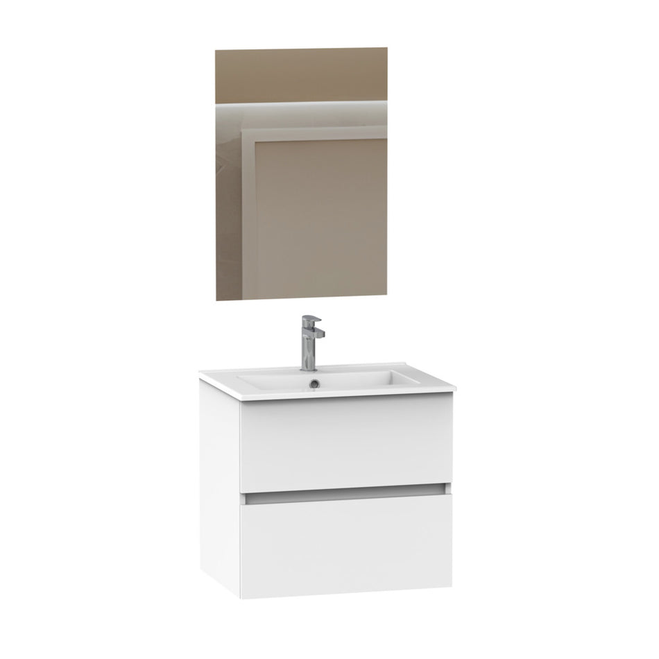 Cancun Wastafelmeubel Wit Meubel-Spiegel-Wasbak 60cm-926276