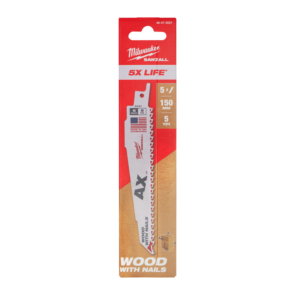 Milwaukee Reciprozaagblad Sawzall Hout AX 5-Tpi 5st-927751